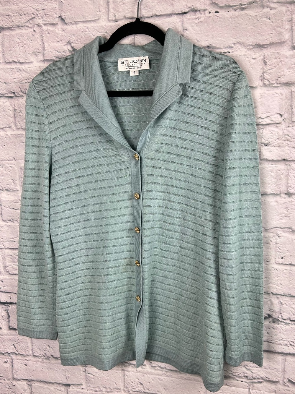St. John Collection Marie Women’s 6 Seafoam Green Knit Cardigan Jacket
